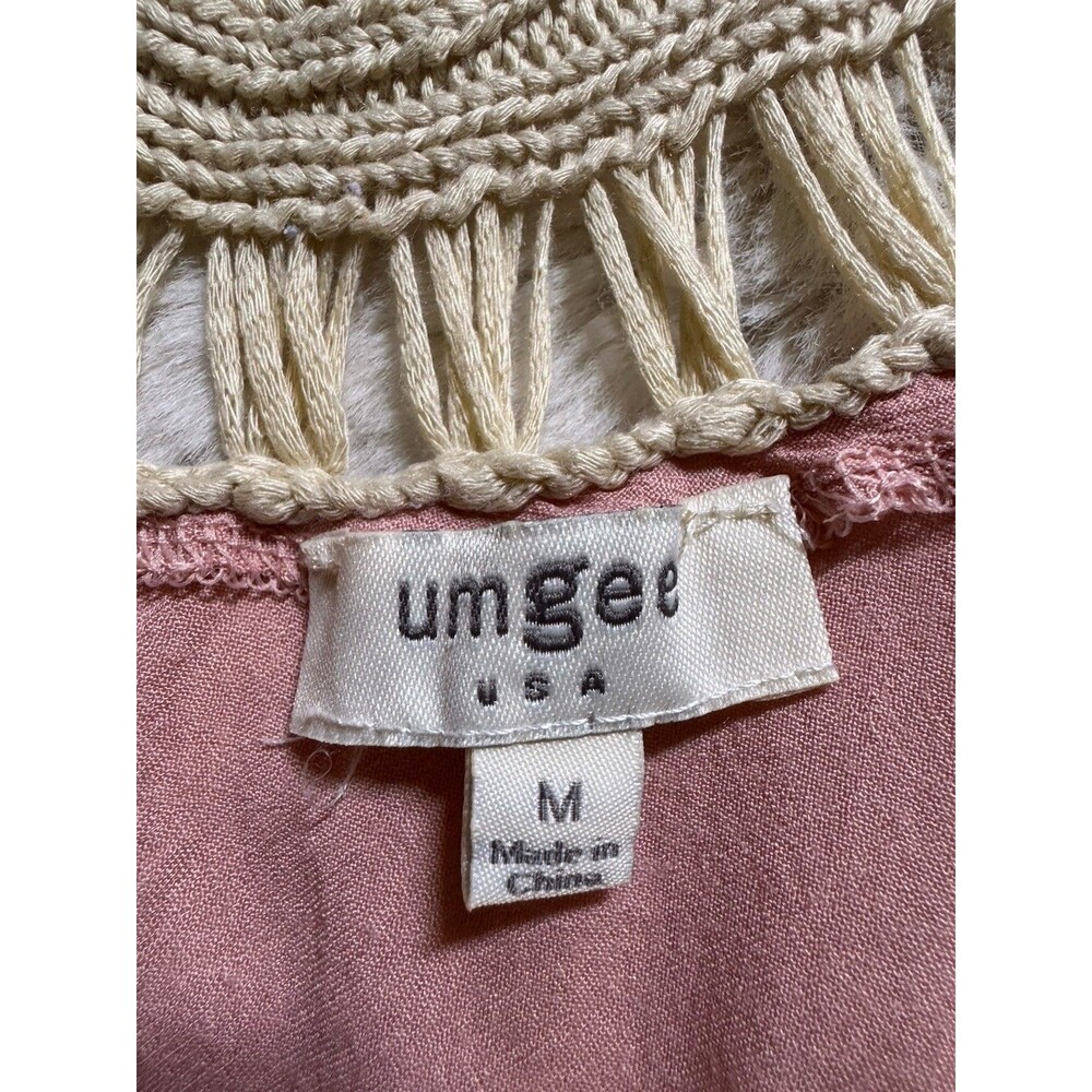 Umgee Womens BOHO Top M Pink Crochet Fringe Festival Hippie Blouse - Picture 4 of 6
